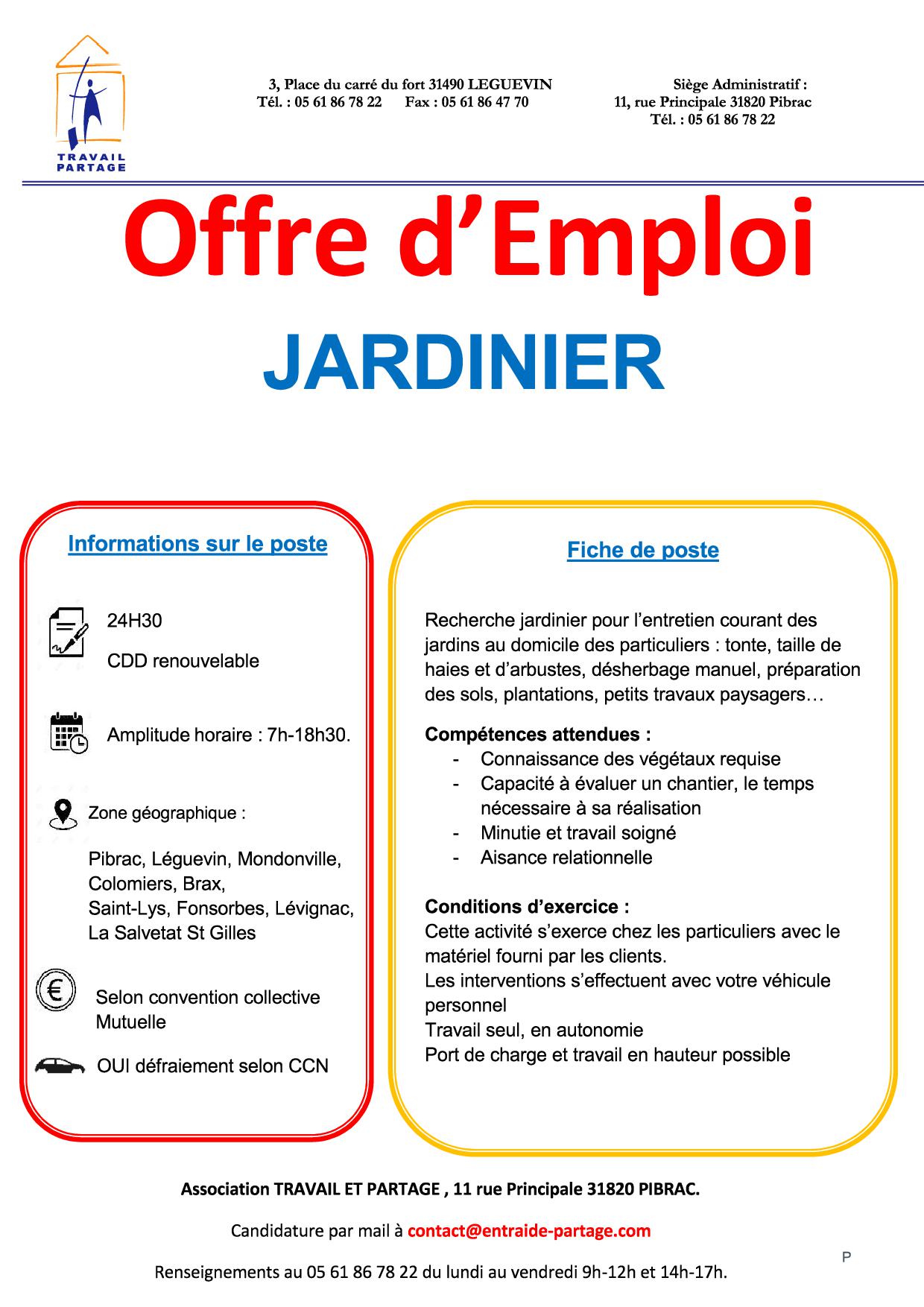 offre emploi jardinier